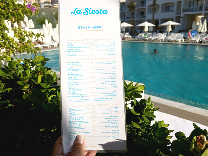 La Siesta - Beach Snack Menu